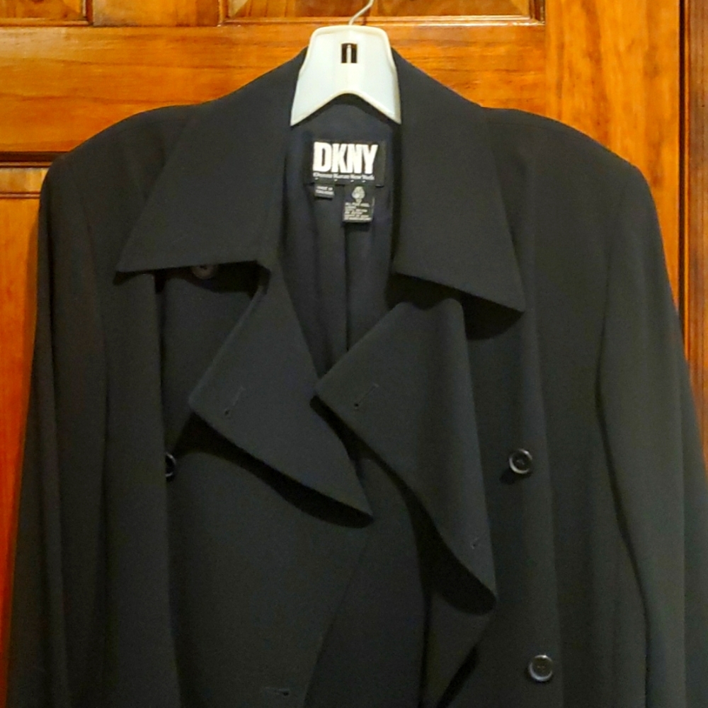 DKNY Black Double-Breasted Wool Blend Coat